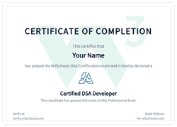 Example of the W3Schools DSA certificate